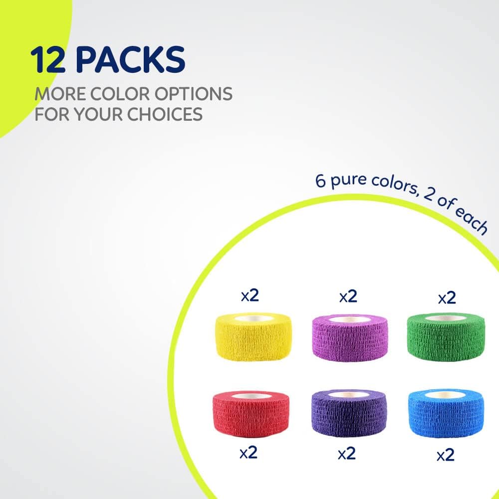 WePet Pet Wrap, Self-Adhesive Non-Woven Bandage, Emergency Cohesive Gauze, for Dogs, Cats, Horse, Birds, Wounds, Wrist Healing, Ankle Sprain, 1 Inch, 12 Rolls