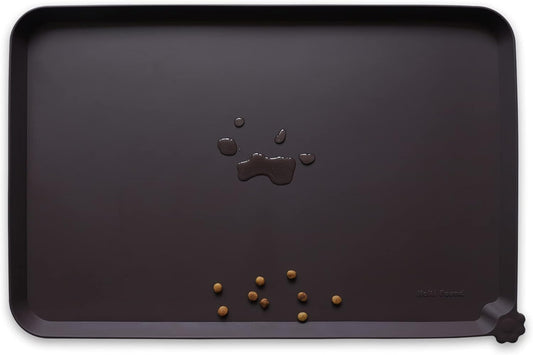 Hoki Found XX-Large Silicone Pet Food Mats - Non Slip Cat Dog Bowl Mats - Waterproof Dog Cat Food Tray - Dark Oak