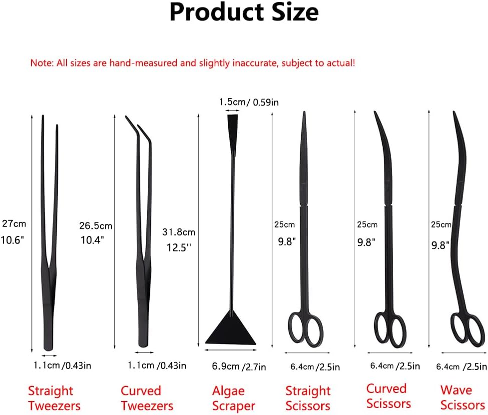 7-in-1 Aquascaping Tools Kit for Aquarium & Terrarium - Stainless Steel Long Tweezers, Curved Scissors, Algae Scraper, Feeding Tongs - Live Plant Trimming & Tank Cleaning Accessories