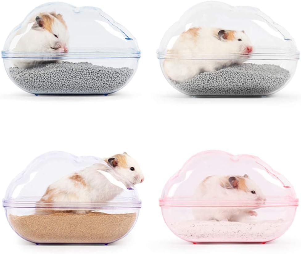 BUCATSTATE Hamster Sand Bath Kit Hamster Sand Bath Container Large Transparent Toilet with Scoop Set Dwarf Hamster Accessory for Small Animals(Pink, Large)