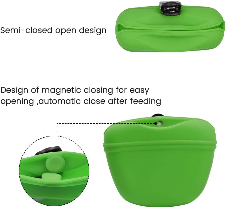 AUDWUD - Silicone Dog Treat Pouch - Clip on Portable Training Container - Convenient Magnetic Buckle Closing and Waist Clip - No BPA