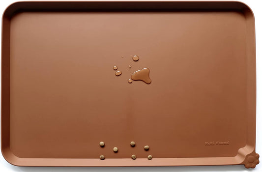 Hoki Found Silicone Pet Food Tray - Non Slip Pet Dog Bowl Mats - Cat Waterproof Mat for Carpet - Caramel