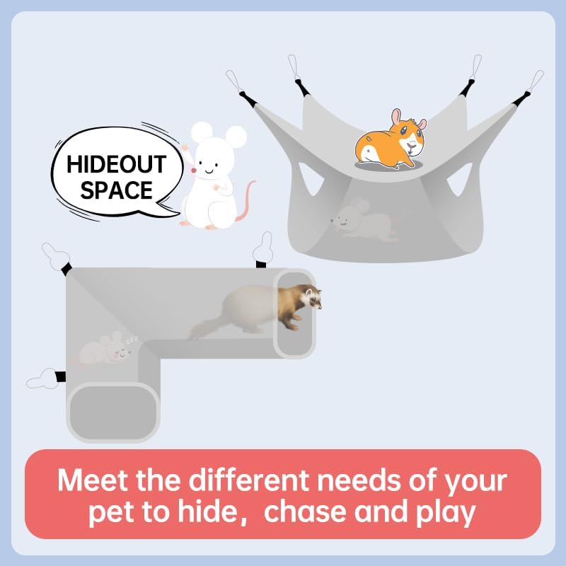Large Caliber Guinea Pig & Rat Tunnel Hideout & Hammock, Corner Hideout Toy for Guinea Pig, Ferret, Hedgehog & Piggy to Hide and Shuttle (2. Hammock&Tunnel-Strawberry)