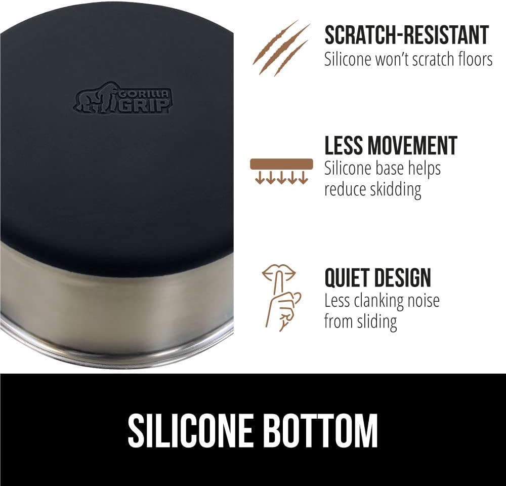 GORILLA GRIP Set of 2 Dog Bowls, Holds 6 Cups (48 fl oz), Heavy Duty Metal Food and Water Bowl for Feeding Dogs and Cats, Dishwasher Safe, Rust Resistant Stainless Steel, BPA Free Rubber Base, Black