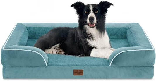 Comfort Expression Waterproof Large Dog Beds, Orthopedic Dog Beds for Large Dogs, Comfy Pet Bed Sofa with Washable Removable Cover & Non-Slip Bottom(Washed Blue)