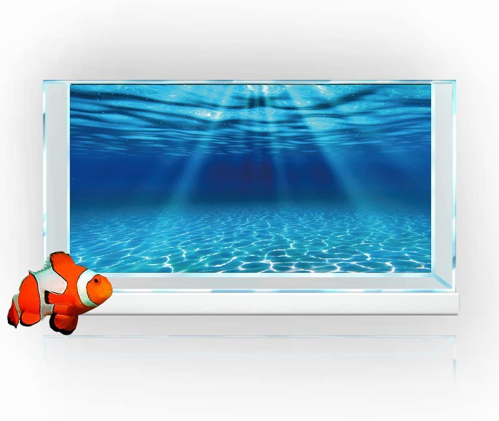 Natural Undersea Aquarium Background, Underwater Ocean Sunlight Fish Tank Background 48X24IN with 8 EVA Double-Sided Tape