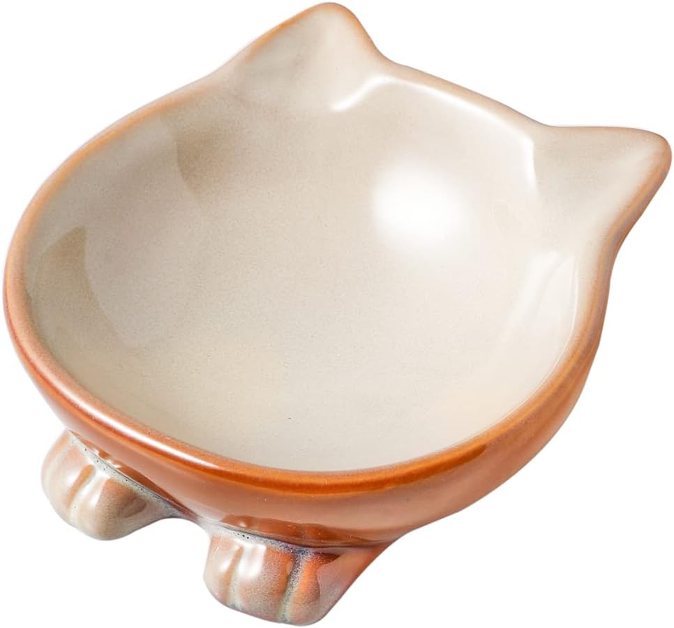 Nihow Ceramic Basic Cat Bowls: 5 Inch Cat Bowl for Food & Water - Food Grade Cat Dish for Small-Sized Cat - Microwave & Dishwasher Safe -Elegant Brown (4.25 OZ /1 PC)