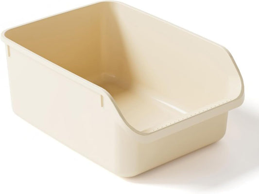 SpaceTime Large Cat Litter Box with High Sides,Cat Boxes for Indoor Cats,Cat Litter Pan for Kitty,Litter Box with Low Entry,Easy to Clean,Anti-Splashing(Cream White)