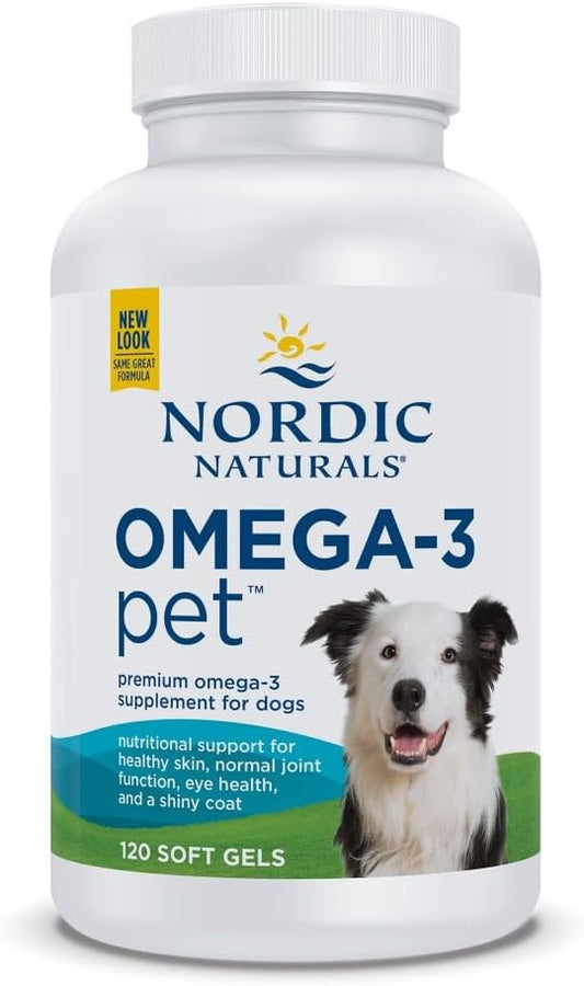 Nordic Naturals Omega-3 Pet, Unflavored - 120 Soft Gels - 330 mg Omega-3 Per Soft Gel - Fish Oil for Dogs with EPA & DHA - Promotes Heart, Skin, Coat, & Immune Health