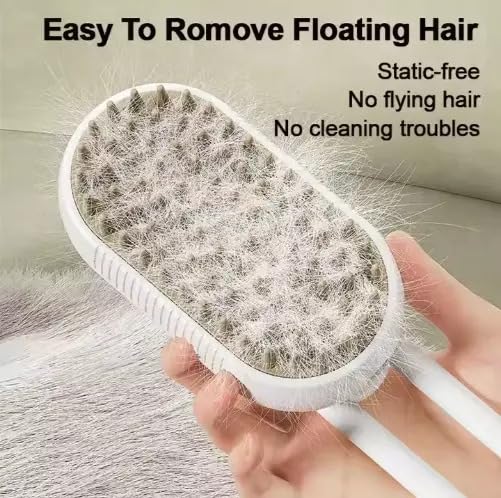 3-in-1 Cat Grooming Brush – Water Spray & Self-Cleaning Shedding Brush for Cats & Dogs – Pet Hair Removal & Massage Comb for Long & Short Hair (beige).
