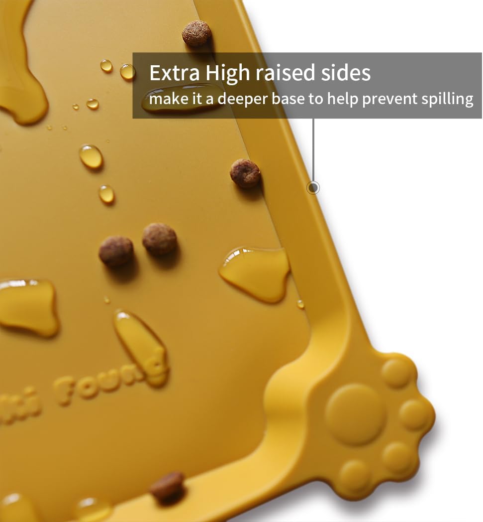 Hoki Found L Silicone Non Slip Pet Feeding Mats - Waterproof Dog Cat Food and Water Mats for Carpet - Honey