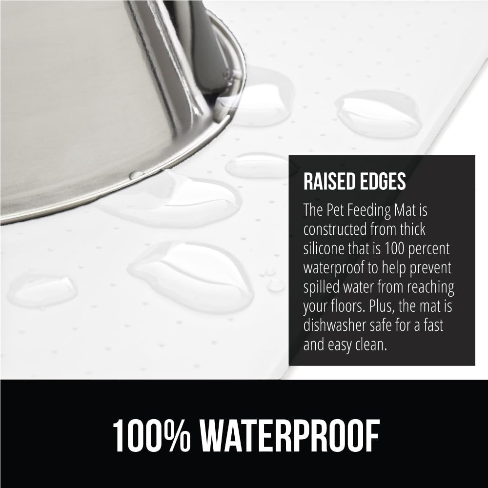 GORILLA GRIP 100% Waterproof Raised Edge BPA Free Silicone Pet Feeding Mat, Dog Cat Food Mats Contain Spills Protects Floors, Placemats for Cats and Dogs Water Bowl, Pets Accessories 23x15 White