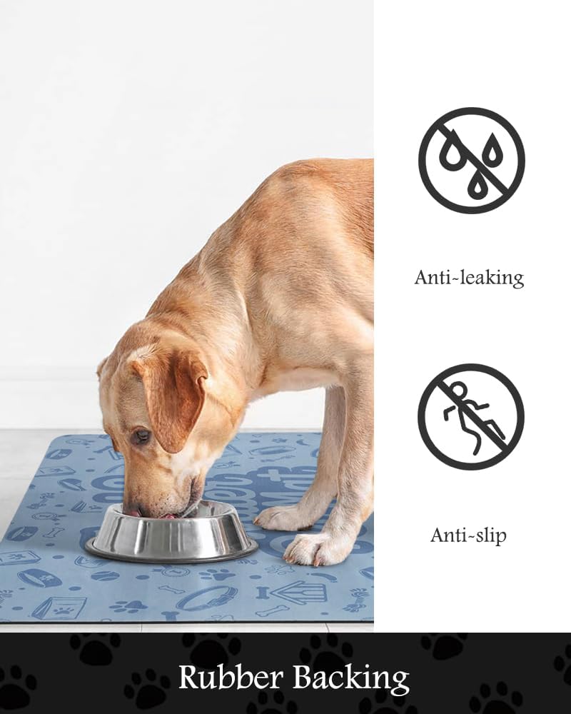 Pet Feeding Mat-Absorbent Dog Mat for Food and Water Bowl-No Stains Quick Dry Water Dispenser Mat-Dog Accessories Pet Supplies-Bowl for Messy Drinkers（Words,23"x34"