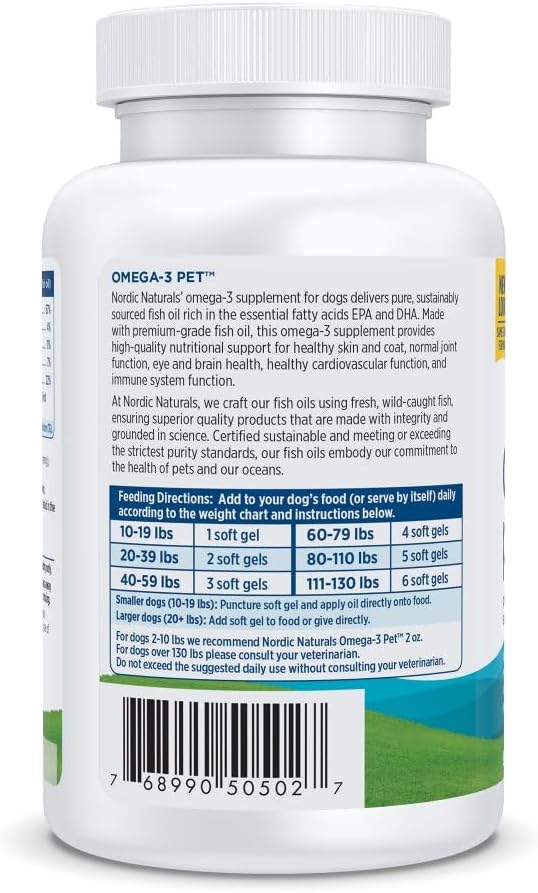 Nordic Naturals Omega-3 Pet, Unflavored - 90 Soft Gels - 320 mg Omega-3 Per Soft Gel - Fish Oil for Dogs with EPA & DHA - Promotes Heart, Skin, Coat, & Immune Health