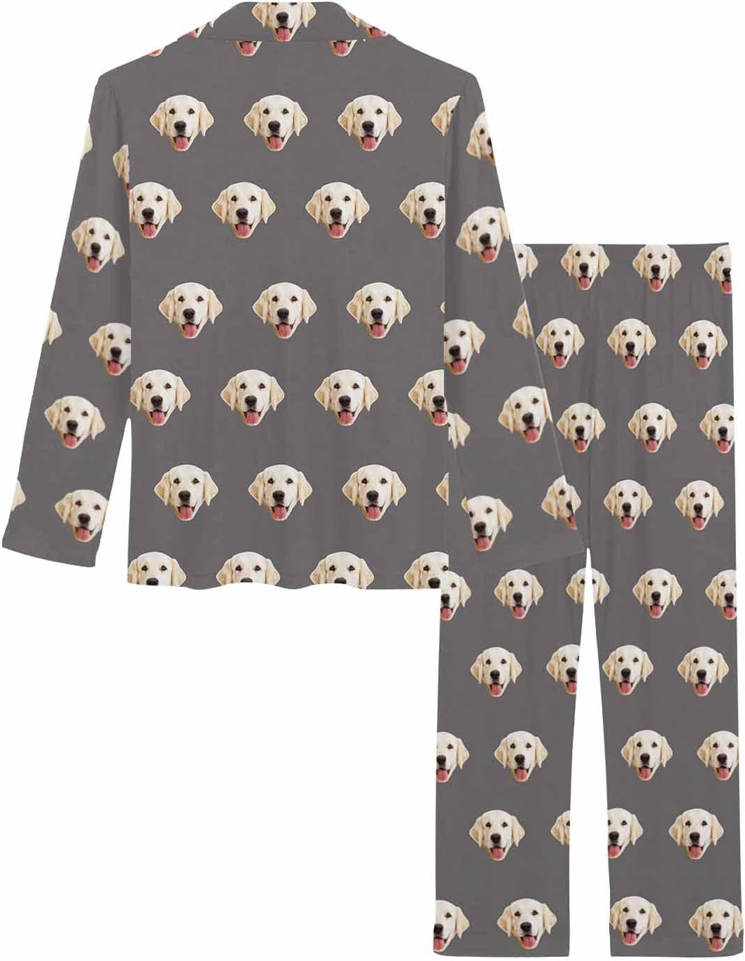 MyPupSocks Custom Face Pajamas for Women Set, Personalized Photo Long Sleepwear XS-XXL