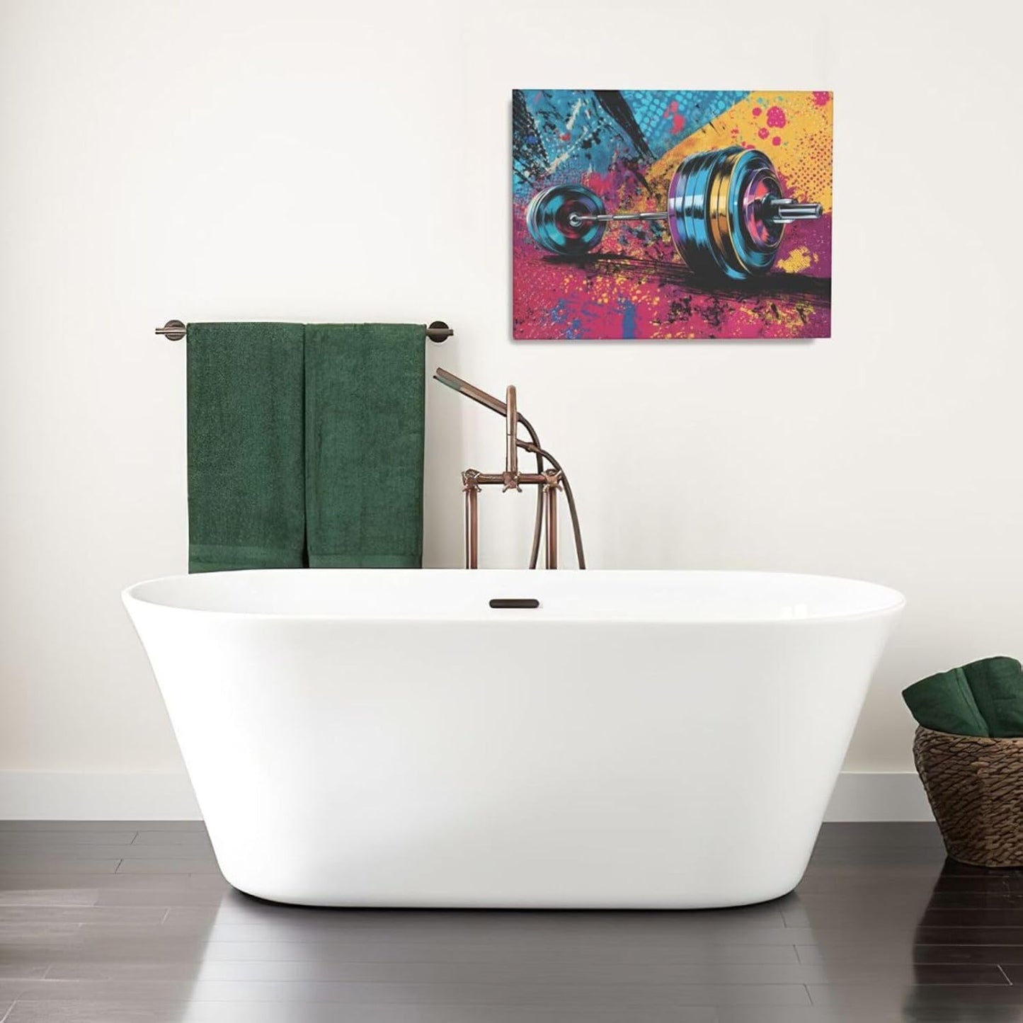 Gym Wall Art Weightlifting Fitness Canvas Wall Decor Barbell Sports Training Pictures Painting Banksy Street Graffiti Print Artwork Framed Decorations Gifts for Sports Lovers Gym Living Room Bedroom 16"x20"