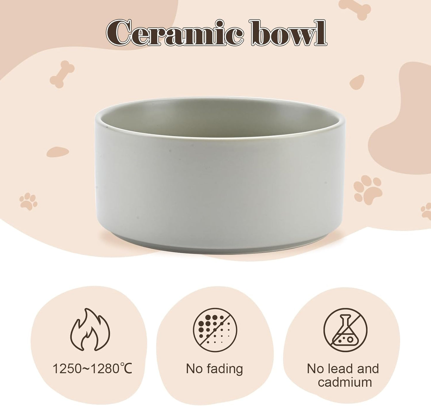 SPUNKYJUNKY Raised Ceramic Dog Bowls Set with Non-Slip Acacia Wood Stand for Medium Sized Dog(42.27 OZ, Gray)