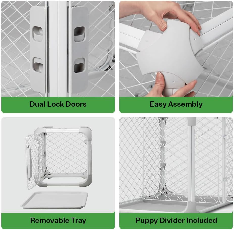 DIGGS Evolv Dog Crate - Slim, Durable Dog Kennel with Removable Ceiling Panel and Modular Design - Safe, Stylish, and Convenient (Ash, Medium)