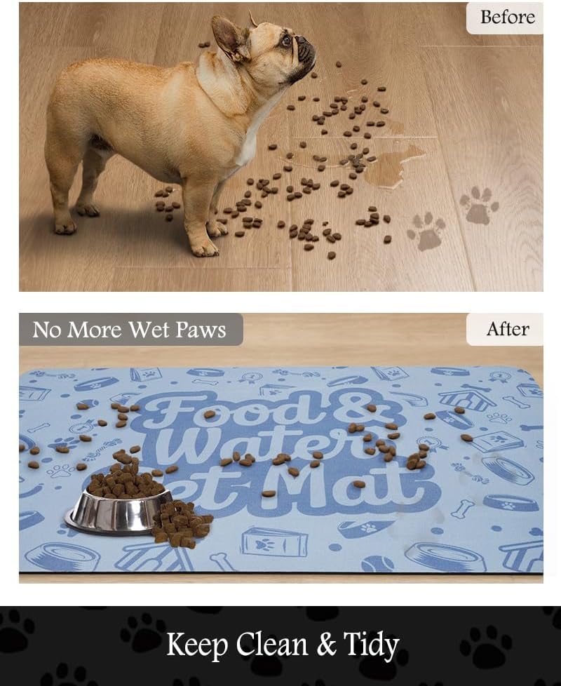 Pet Feeding Mat-Absorbent Dog Mat for Food and Water Bowl-No Stains Quick Dry Water Dispenser Mat-Dog Accessories Pet Supplies-Bowl for Messy Drinkers（Words,23"x34"