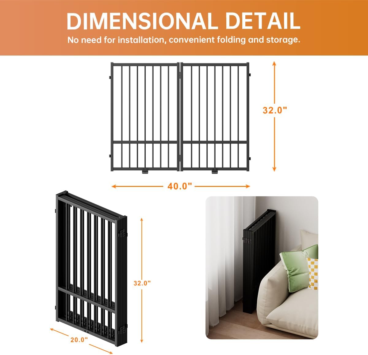 Full Metal Freestanding Dog Gate with Door, 32''Height Foldable Pet Dog Fence for Indoor & Outdoor, 2 Panels Extra Wide Free Standing TallDog Gates for Doorways,House,Stairs,Porch,Deck,Yard