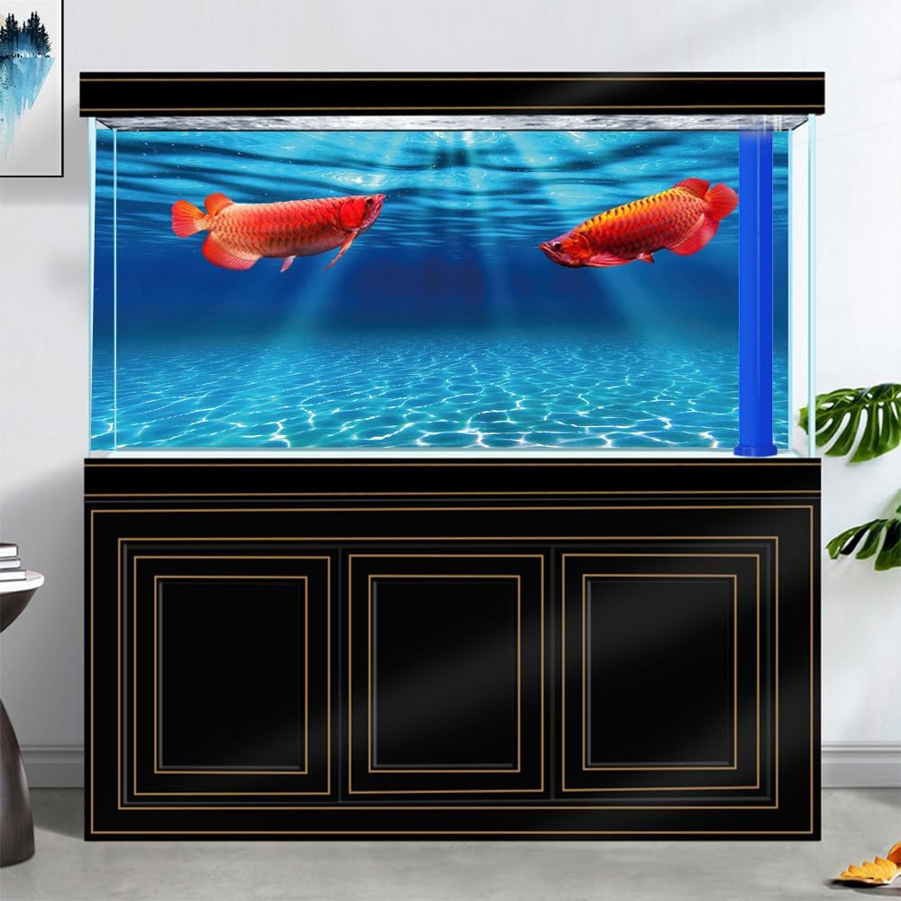 Natural Undersea Aquarium Background, Underwater Ocean Sunlight Fish Tank Background 30X18IN with 8 EVA Double-Sided Tape