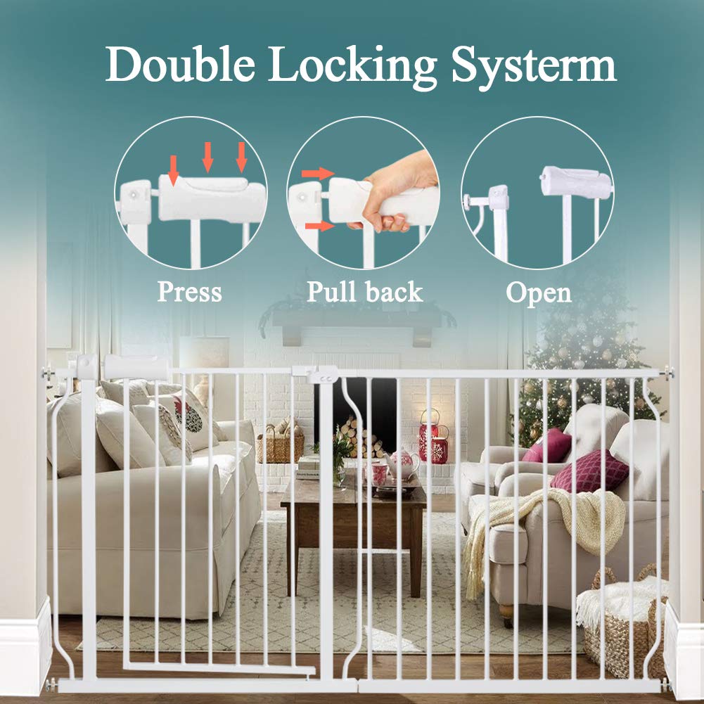 ALLAIBB Extra Wide Pressure Mounted Baby Gate Walk Through Child Kids Safety Toddler Tension White Long Large Pet Dog Gates with Extension for doorways Kitchen (48.03-52.76"/122-134cm)