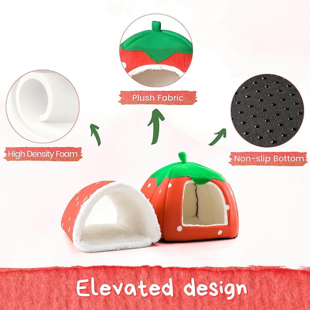 Guinea Pig Hideout with Tunnel, Washable Chinchilla House Bed, Fleece Hideaway, Enrichment Toys, and Cage Accessories for Ferret Hedgehog Small Animal