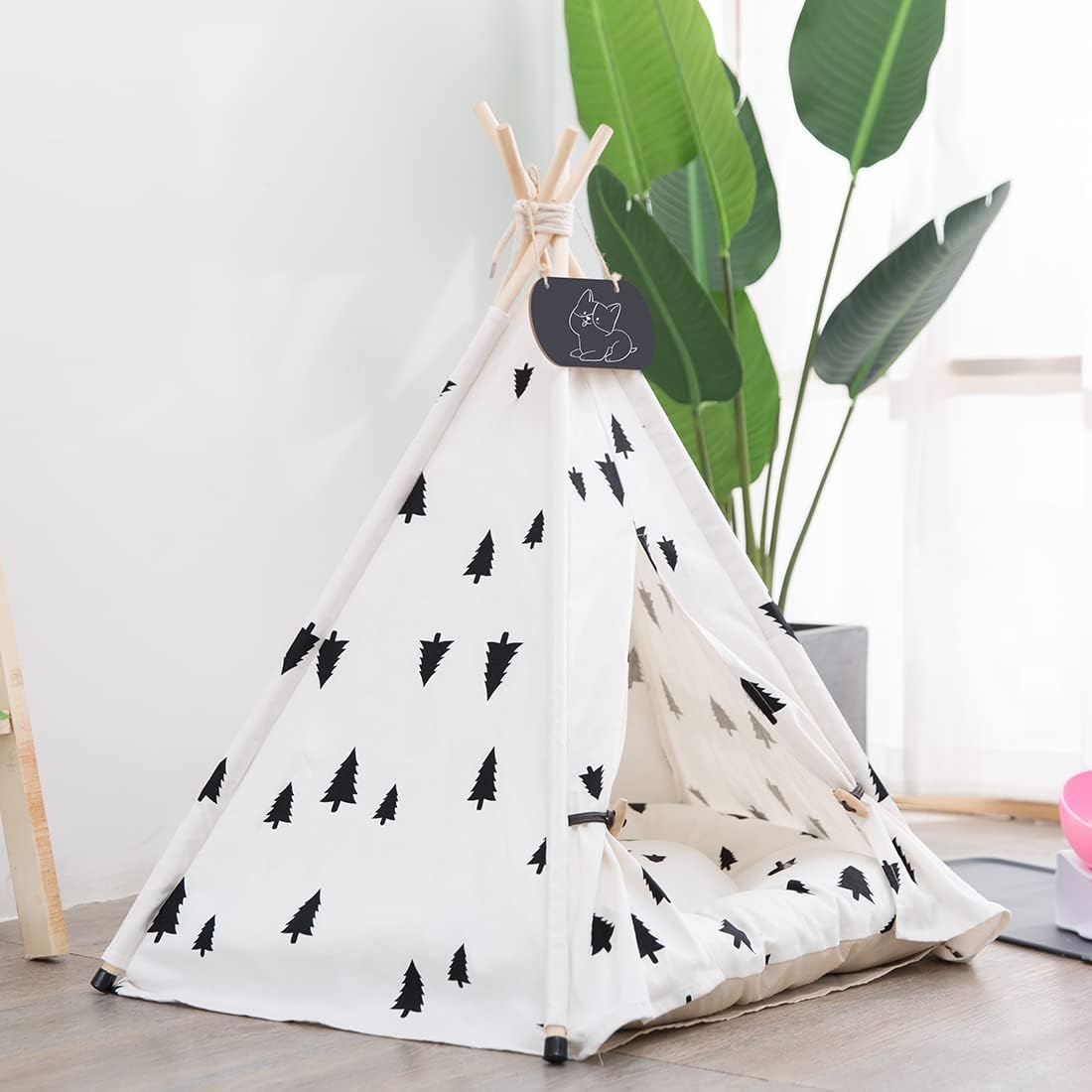 Pet Teepee Tent for Dogs & Cats Dog Bed with Thick Cushion Puppies Play House Removable and Washable