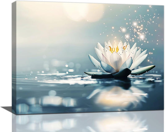 Bathroom Lotus Wall Art Floral Pictures Zen Meditation Wall Decor Yoga Spa Spiritual Canvas Print Painting Artwork for Bathroom Restroom Living Room Bedroom 12"x16"