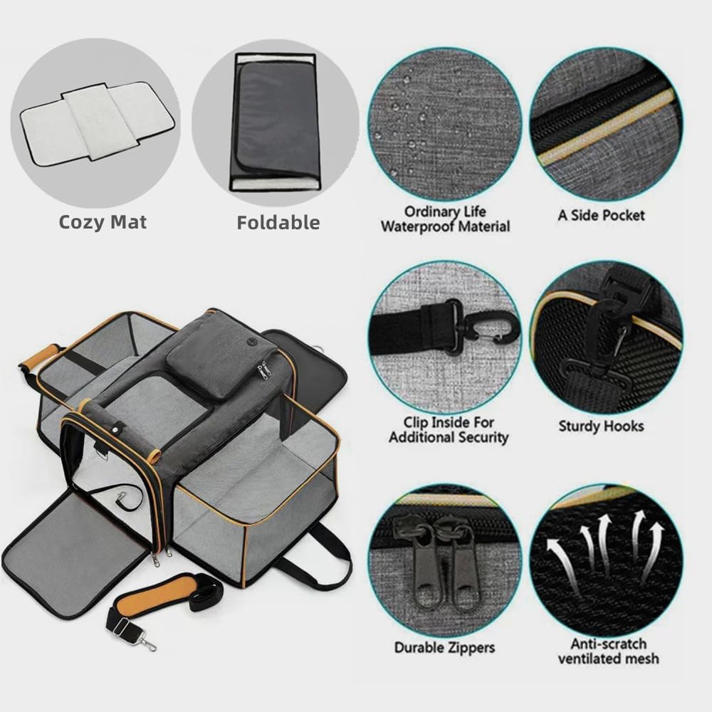 Cat, Dog Carrier for Pets Up to 20 Lbs,Sides Expandable Pet Carrier Bag Large Mesh Safe,Airline Approved Animal Carrier,Soft Sided Collapsible Pet Travel Carrier,Foldable Portable Pet Home (Orange)