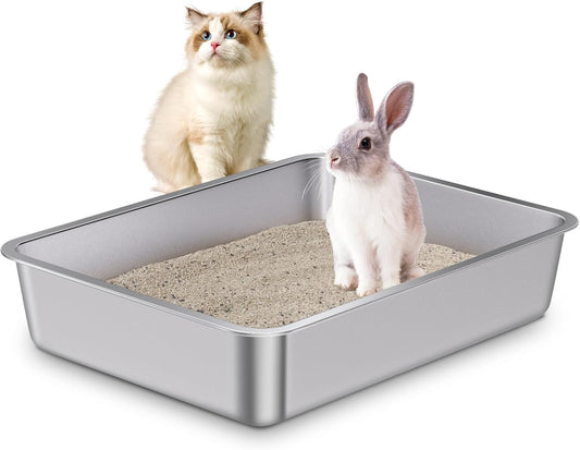 Stainless Steel Cat Litter Box 4in Low Entry,Metal Litter Box for Small Cats/Kitty Easy to Clean,Cat LitterBox for Kitten Elderly Cats,Non Stick, No Smell