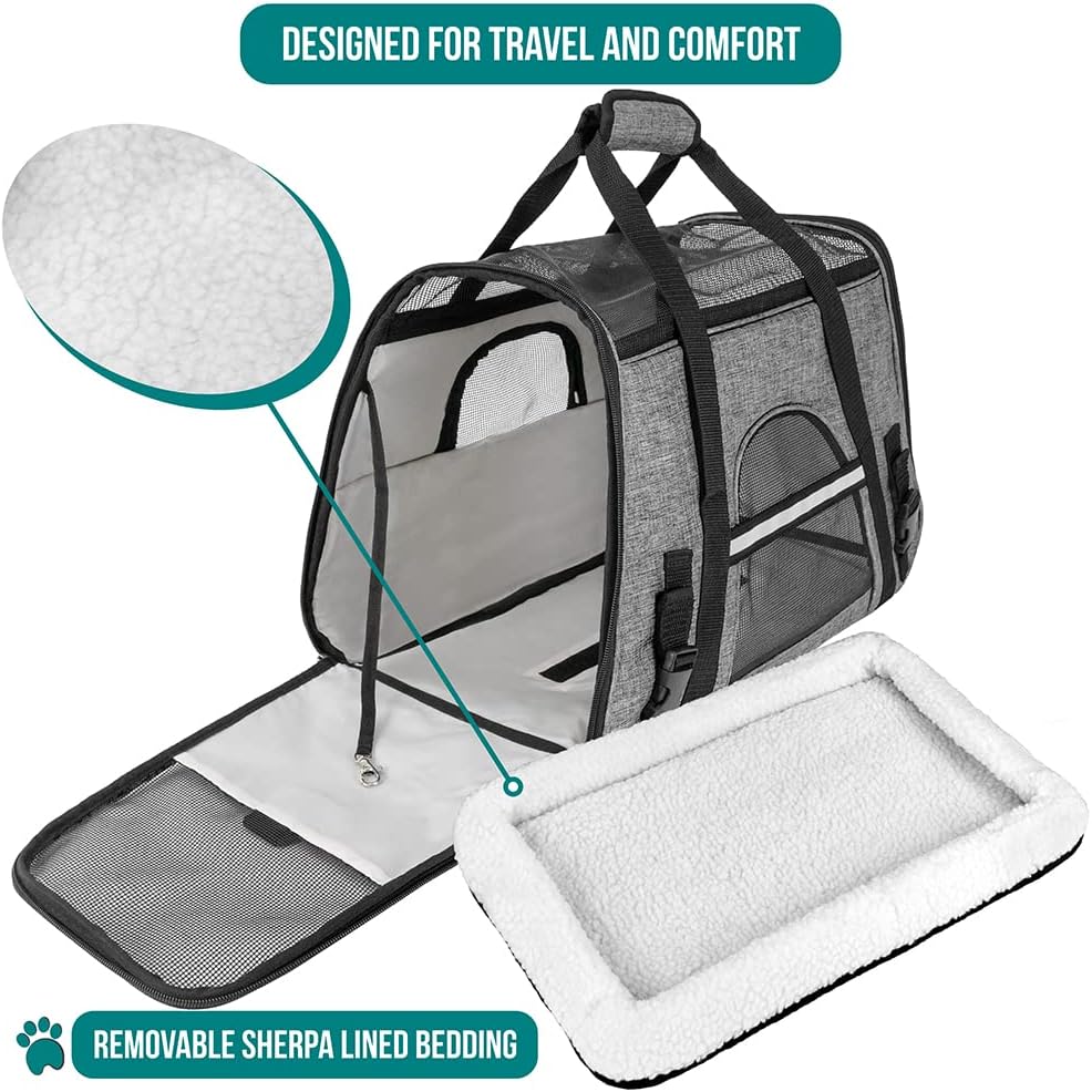PetAmi Airline Approved Pet Carrier for Cat, Soft Sided Dog Carrier for Small Dog, Cat Travel Supplies Accessories Indoor Cat, Ventilated Pet Carrying Bag Medium Large Kitten Puppy, Small Heather Gray