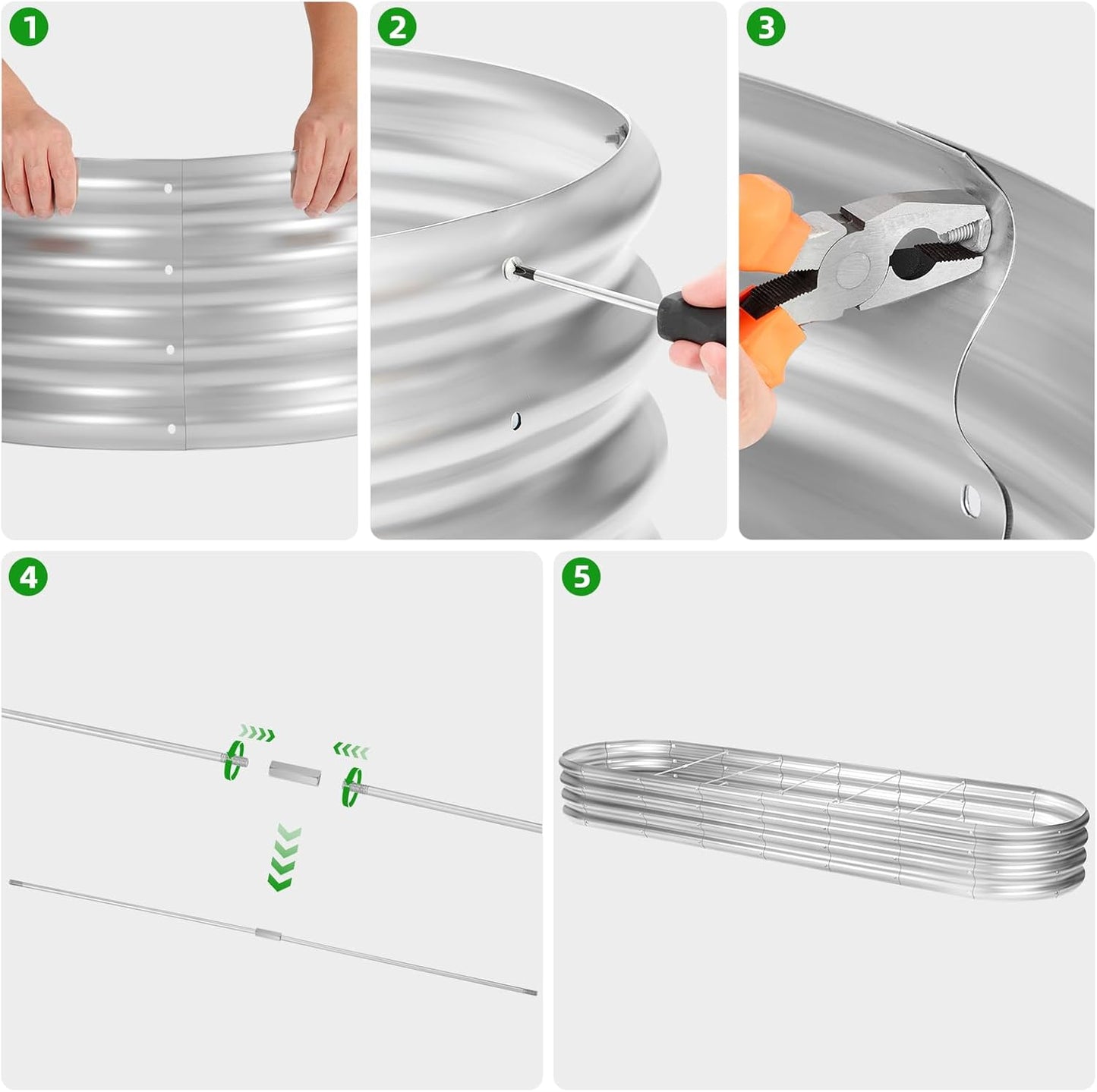 Land Guard 8ft Galvanized Raised Garden Bed Kit, Raised Garden Boxes Outdoor, Oval Metal Raised Garden Beds for Vegetables, Silver,108 Gallon Capacity(with 10 Connecting rods)