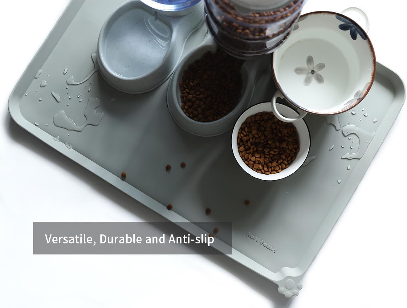 Hoki Found X-Large Silicone Pet Food Mats Tray - Non Slip Pet Dog Cat Bowl Mats Placemat - Dog Pet Cat Feeding Mat - Waterproof Dog Cat Food Mats -Pet Water Mats for Carpet -Battleship