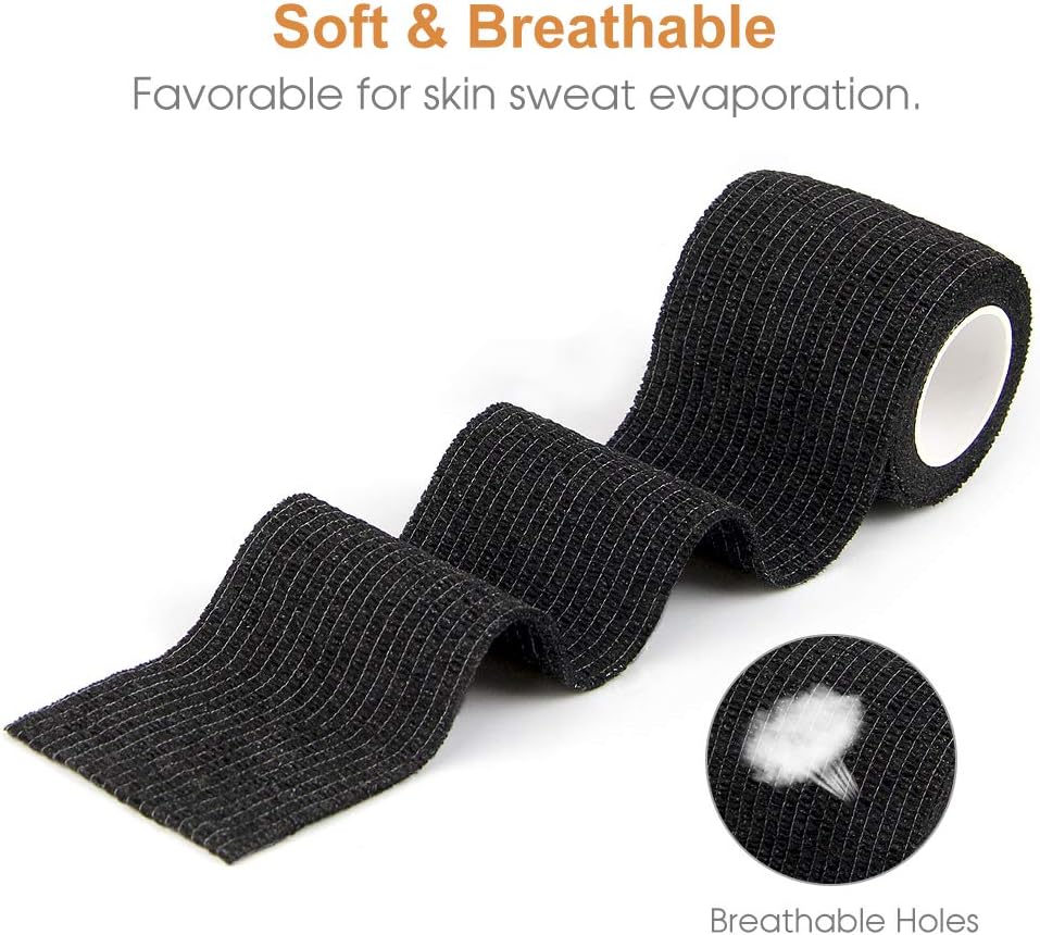 AUPCON Vet Wrap Cohesive Bandages Bulk Self Adhesive Bandage Wrap Self Adherent Wrap Non-Woven for Dogs Pet Animals & Ankle Sprains & Swelling 2 Inch x 5 Yards (2 Inch Black)