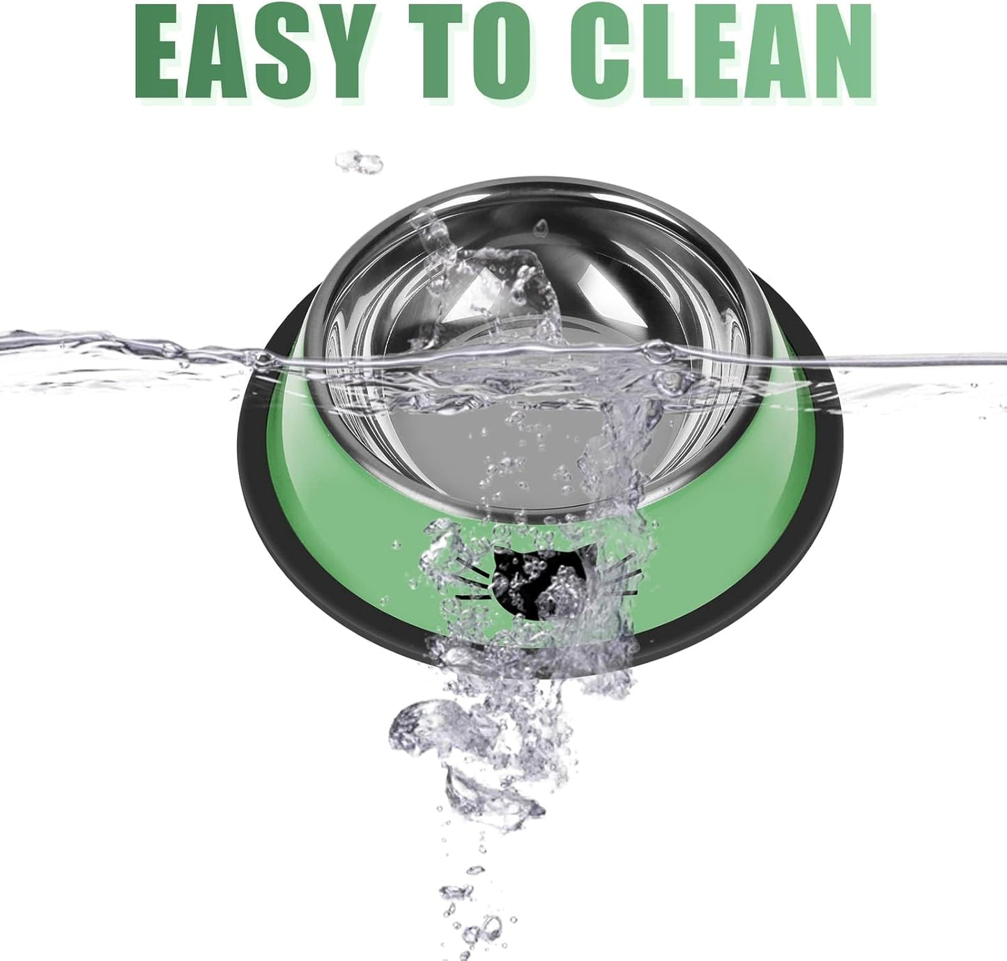 2 Pcs Non-Slip Stainless Steel Small Cat Food Bowls - Unbreakable, Thicken Cat Feeder 7 Oz Dishes with Removable Rubber Base, Easily Clean, Lovely Color