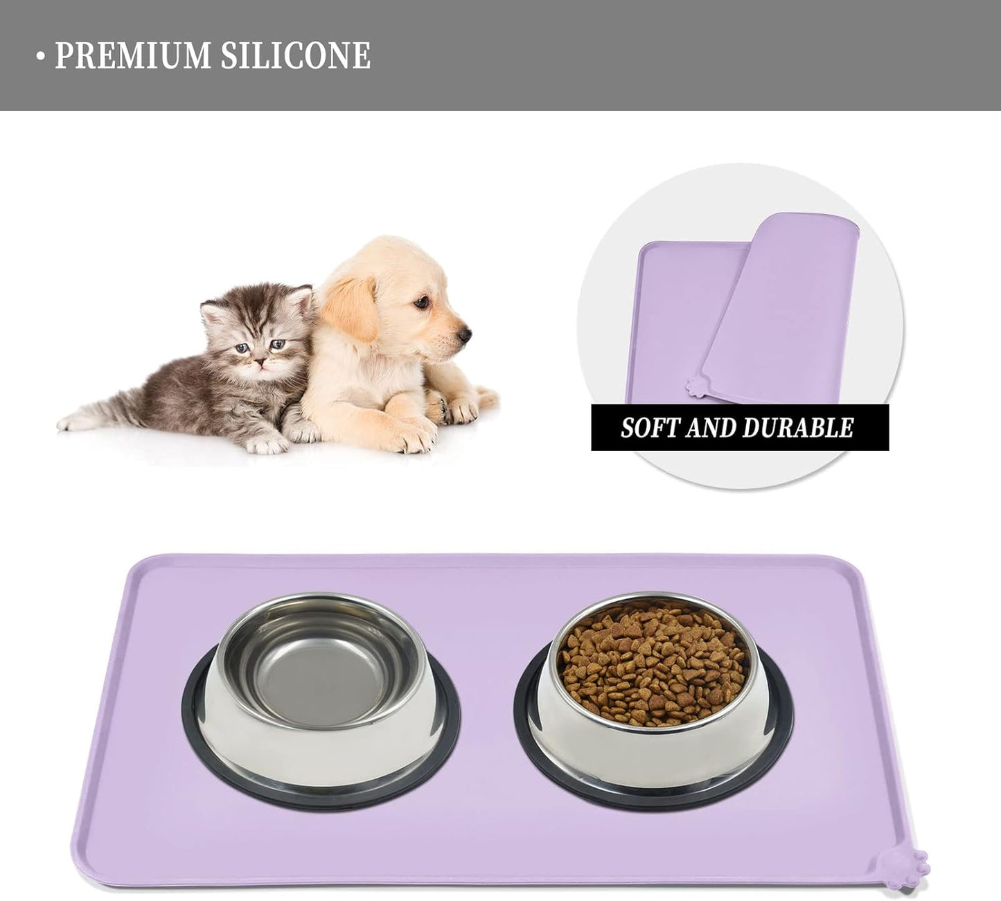 Waterproof Pet Feeding Mat with High Raised Edges, Heavier and Thicker Placemats for Cat Dog Water Bowl with BPA Free, Dogs Cats Food Mats for Messy Drinkers to Prevent Spill and Protect Floors