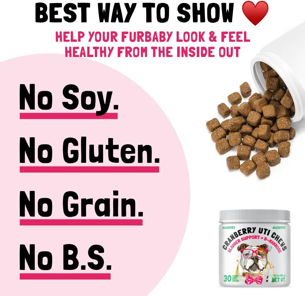 Cranberry UTI Chews for Dogs Bladder Support + D-Mannose Supports Kidney Urinary Tract and Bladder Health Natural Cranberry Wellness Supplement Immune System Booster Natural Pet Antioxidant 30 Chews