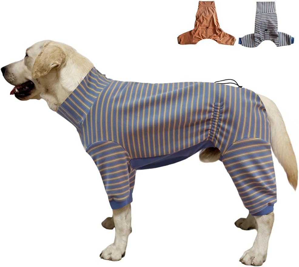 Dog Pyjamas PJS Sweater Clothes and Home Clothing Suitable for Medium to Large Breeds of Dogs, Dog Neutering Suits, Extra-Large Stretch Fabric, Four-Legged (Thickened Blue Stripes, 5XL)