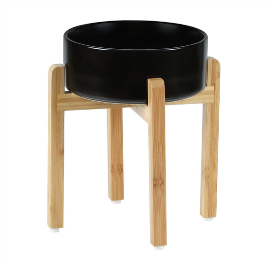 Ceramic Elevated Dog Bowl Set, Raised Food and Water Bowl for Large Breed Dogs, Weighted Dishes, Black (8.2'', 60OZ)