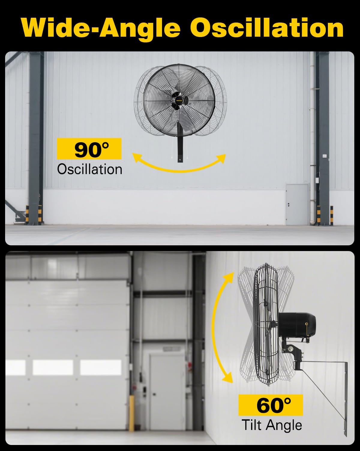 VENTISOL 20 Inch Wall Mount Fan Oscillating, 5500 CFM High Velocity Industrial Fans with 3 Speeds for Garage, Shop, Warehouse, Workshops, Cover Patio, ETL Listed