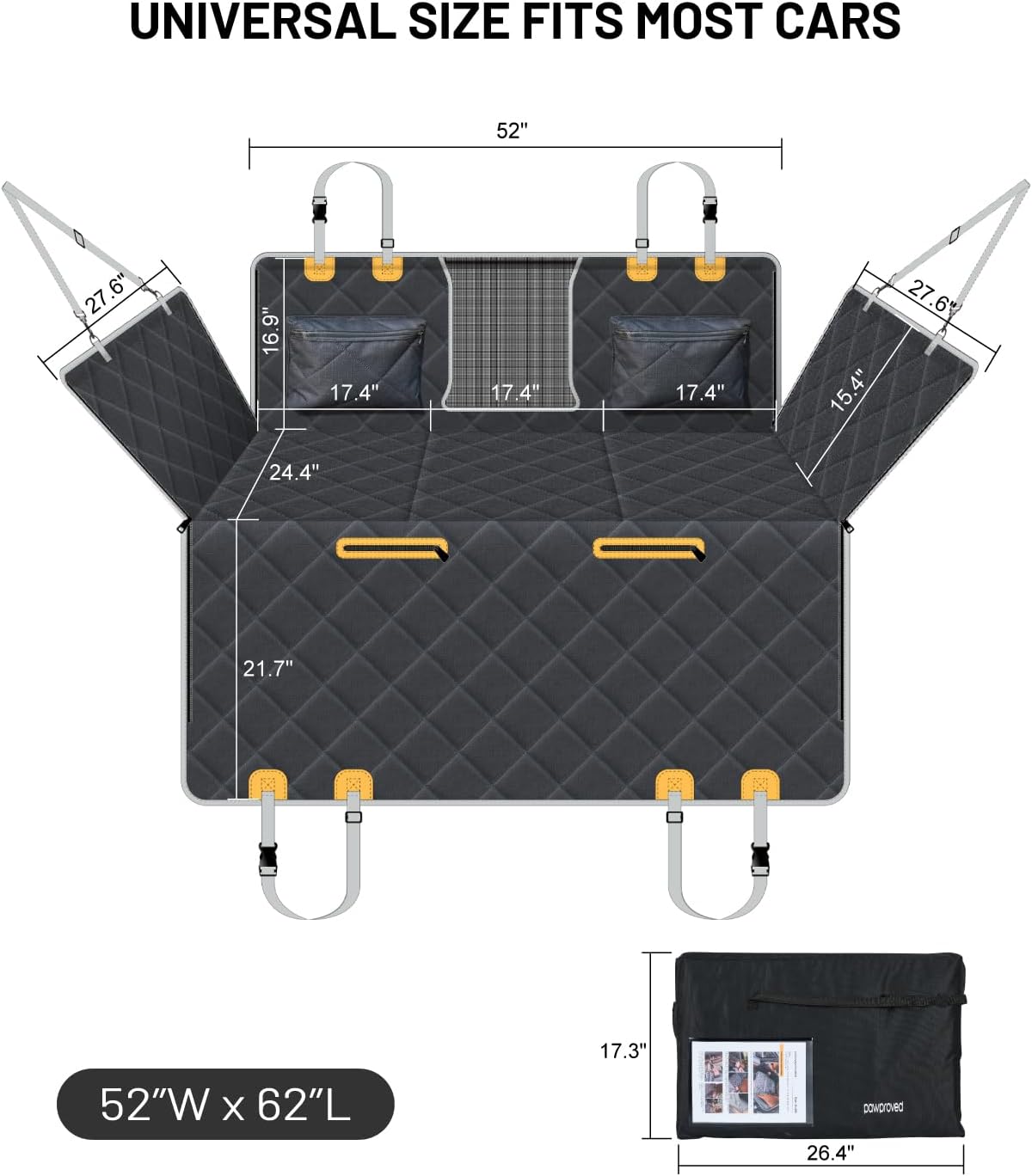 Back Seat Extender for Dog, Waterproof Dog Car Seat Cover for Back Seat, Hard Bottom Car Seat Cover, Large-Space Hammock for Car Truck SUV, Pet Seat Cover Holds 450lbs(Black)