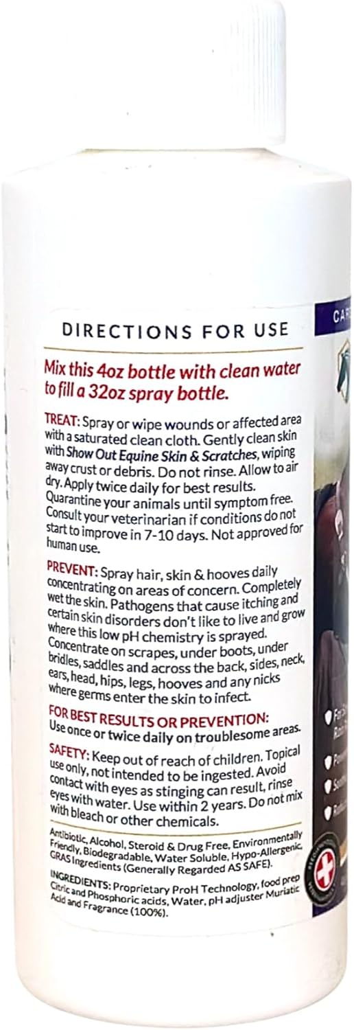 Show Out Skin & Scratches Prevention Pack - Fast Relief and Prevention for Horse Care. Use on Equine Scratches/Mud Fever, Girth Itch, Mange, Rain Rot & Other Skin Issues on Horses w/Empty Spray Bottle