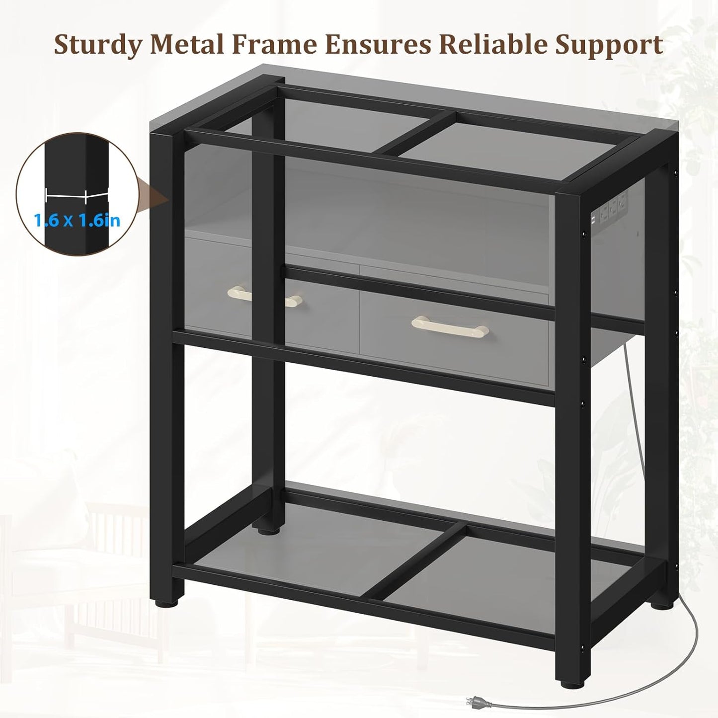 20-29 Gallon Aquarium Stand with Stable Metal Frame & Power Outlet, Heavy-Duty Fish Tank Stand with Waterproof Mat, 550LBS Capacity Storage Cabinet, Black