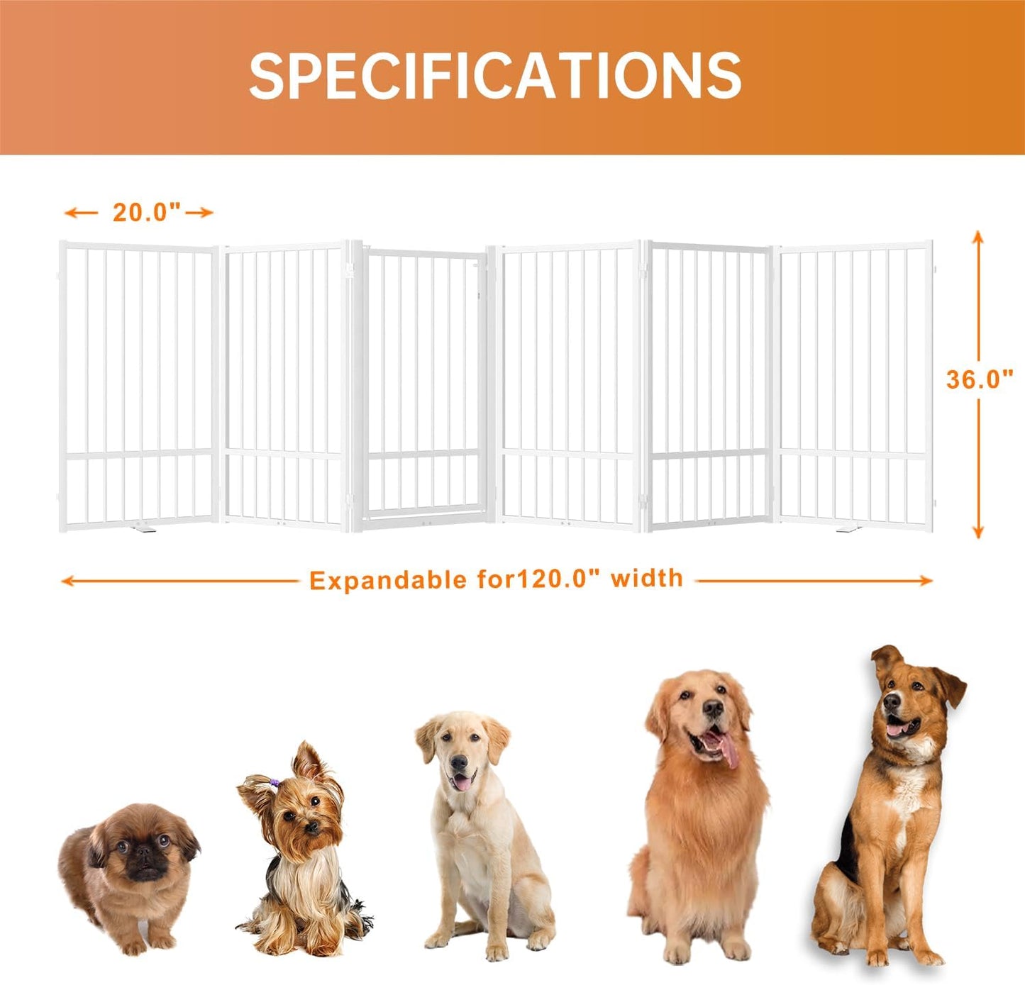 Full Metal Freestanding Dog Gate with Door, 36''Height Foldable Pet Dog Fence for Indoor & Outdoor, 6 Panels Extra Wide Free Standing TallDog Gates for Doorways,House,Stairs,Porch,Deck,Yard