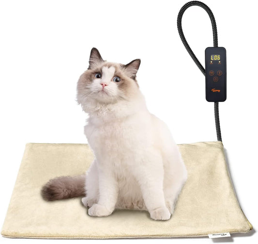 Toozey Pet Heating Pad, 6 Adjustable Temperature Heated Cat Bed with Timer, Waterproof Electric Heated Mat for Dogs and Cats, Chew Resistant Cord, Safe Indoor Use, 18x16in