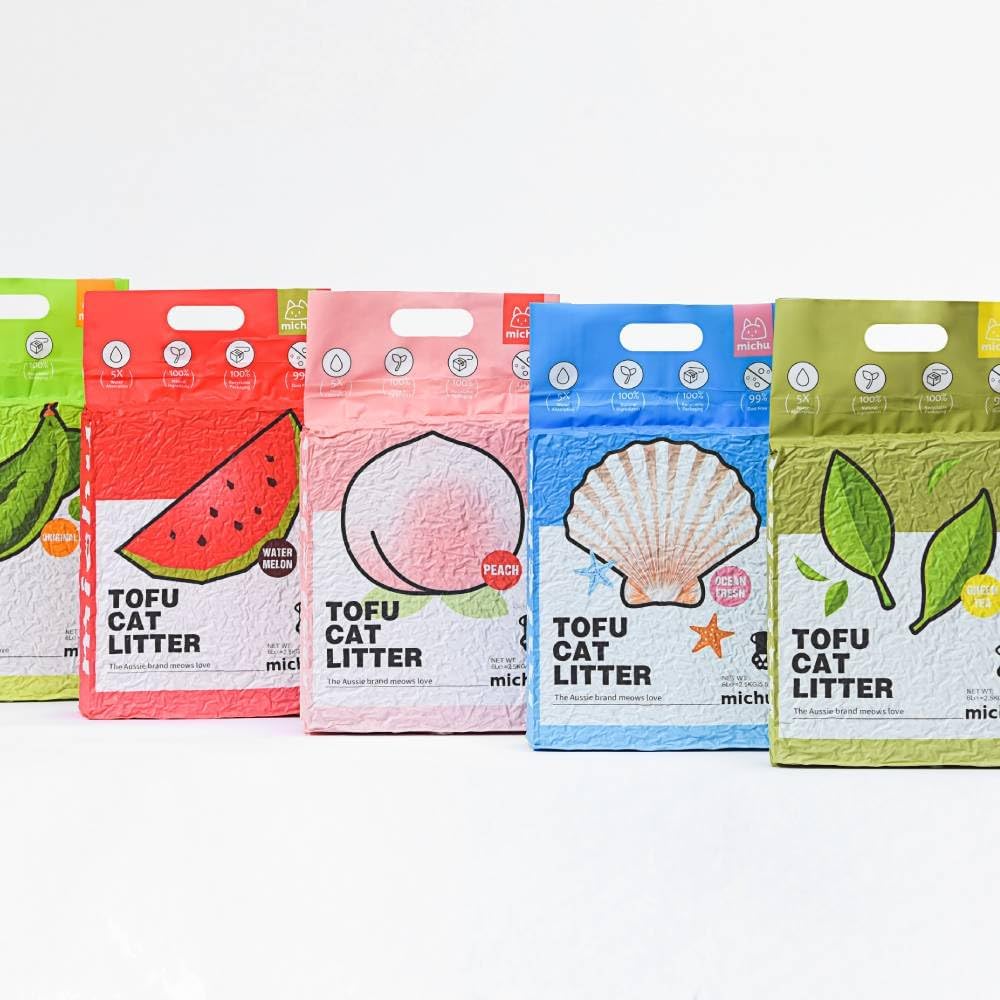 Tofu Cat Litter Natural Clumping Tofu Cat Litter, Fast Clumping and Easily Scoop-able 5.5lb/88oz 5 Scents - Greentea, 3 Pack