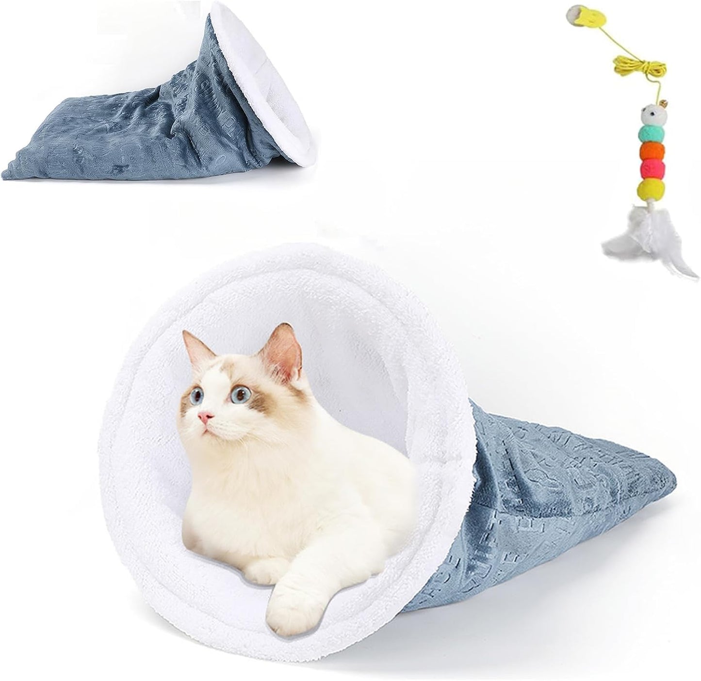 Cozy Cat Winter Sleeping Bag - Self-Warming 360 Wrap Cave Bed, Soft Plush Large Sack for Indoor Cats (B)