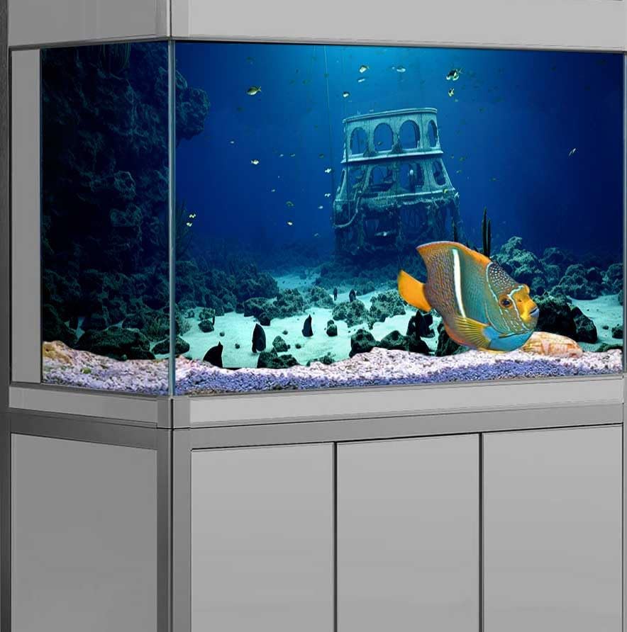 36X18IN Natural Underwater Aquarium Background, Pictures 3D Fish Reef Fish Tank Decoration Background, with 8 EVA Double-Sided Tape