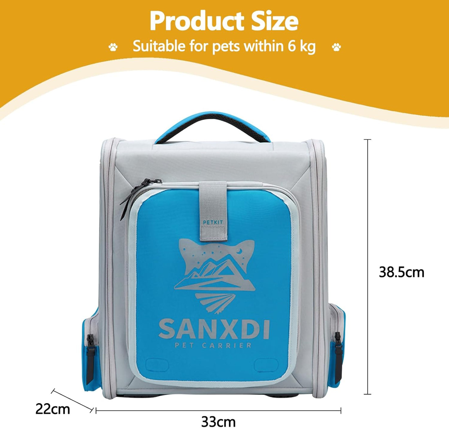 Expandable Pet Backpack, Cat Backpack with Breathable Mesh, Collapsible Soft Cat Travel Bag for Outdoor Hiking, Large Space Dog Backpack(Blue)